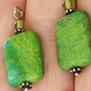 Green Turquoise ? & Sterling Earrings